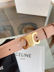 TRIOMPHE BELT 24MM IN BEAVER BROWN CALFSKIN WITH GOLD BUCKLE