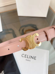 TRIOMPHE BELT 24MM IN TEA ROSE CALFSKIN WITH GOLD BUCKLE