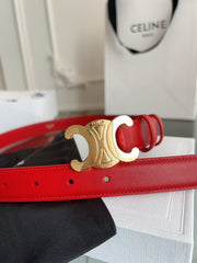 TRIOMPHE BELT 24MM IN RED CALFSKIN WITH GOLD BUCKLE