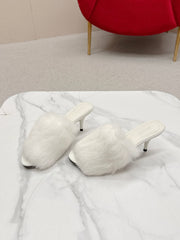 BALENCIAGA 25S HIGH HEEL SANDALS 65 MM IN WHITE LAMBSKIN AND FUR