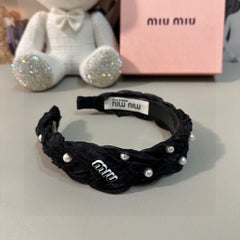 HAIR BAND IN BLACK CHIFFON PEARL-EMBELLISHED 395328