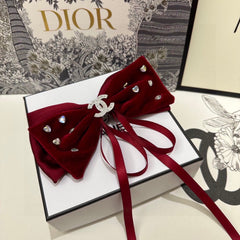 CRIMSON RED VELVET HAIR CLIP WITH BOW AND CRYSTAL 412470