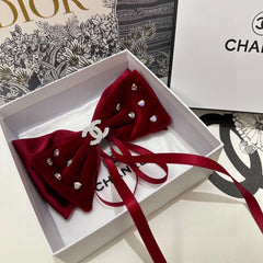 CRIMSON RED VELVET HAIR CLIP WITH BOW AND CRYSTAL 412470