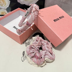 SET HEADBAND AND HAIR TIE IN LIGHT PINK FABRIC ATTACHED BOWS 432848