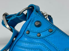 LE CAGOLE SMALL SHOULDER BAG 26 WITH RHINESTONES IN DODPER BLUE LAMBSKIN