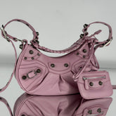 LE CAGOLE SMALL SHOULDER BAG 26 WITH RHINESTONES IN CREPE PINK LAMBSKIN