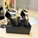 SL CASSANDRA HEELED SANDALS BLACK-GOLD CALFSKIN