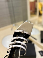 SL JERRY HEELED SANDALS WHITE SATIN