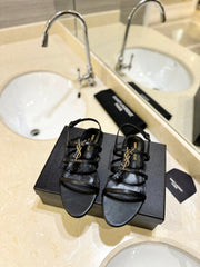 SL LOGO FLAT SANDALS BLACK CALFSKIN