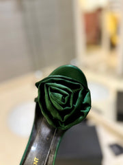 SL IVY FLORAL HEEL SANDALS DARK GREEN SATIN