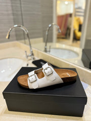 SL Flat Sandal Women Brown Seude White Calfskin