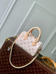 MINI SPEEDY BAG GREEN CHARM 18 IN LIGHT BROWN MONOGRAM DUNE COATED CANVAS