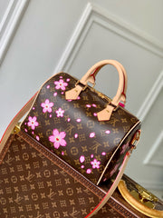 SPEEDY BANDOULIÈRE CHERRY BLOSSOM 25 IN SAKURA BROWN MONOGRAM COATED CANVAS