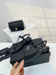 SL Cassandra Croc-Embossed Thong Sandals Black Leather