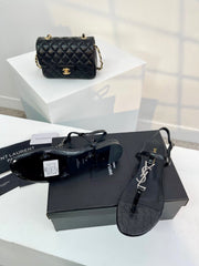 SL Cassandra Croc-Embossed Thong Sandals Black Leather