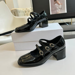 WOMEN'S SANDALS WITH ROUND TOE GLOSSY BLACK SPECIFIC COWHIDE