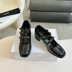 WOMEN'S SANDALS WITH ROUND TOE GLOSSY BLACK SPECIFIC COWHIDE