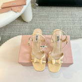 High Heels With Bows Butter Color Glossy Leather