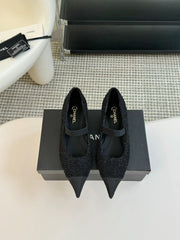 CC MARY JANE IN BLACK WOOL TWEED AND SATIN