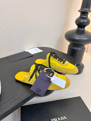 SNEAKER MULES IN YELLOW NYLON AND SUEDE