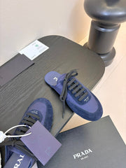 SNEAKER MULES IN NAVY BLUE NYLON AND SUEDE