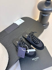 SNEAKER MULES IN BLACK NYLON AND SUEDE