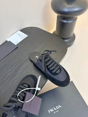 SNEAKER MULES IN BLACK NYLON AND SUEDE