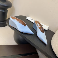 ALAIA HIGH MULES 25S IN LIGHT BLUE SATIN