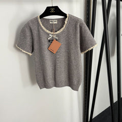 MIUMIU SHORT-SLEEVE KNIT TOP STYLE 382