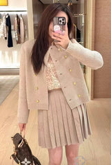LV 25S KNIT CARDIGAN AND PLEATED KNIT MINI SKIRT SET 0108
