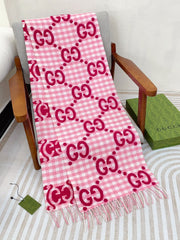 SCARF 220 CM IN BRIGHT PINK MIX WHITE WOOL 401164