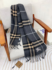 CLASSIC WOOL CHECK SCARF 180 CM DARK GRAY MIX CAMEL BROWN 402098