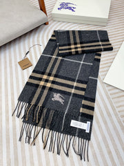 CLASSIC WOOL CHECK SCARF 180 CM DARK GRAY MIX CAMEL BROWN 402098