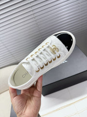 CHANEL 25S TRAINERS WHITE AND BLACK 35MM IN CALFSKIN