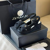 CC CLASSIC WEDGE SANDALS IN BLACK LAMBSKIN SUEDE