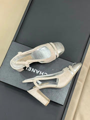 HIGH SLINGBACKS IN GREY SUEDE AND SILVER LAMBSKIN