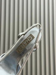 HIGH SLINGBACKS IN GREY SUEDE AND SILVER LAMBSKIN