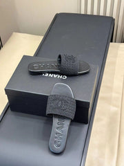 CC WOVEN SLIPPERS BLACK COWHIDE SOLE