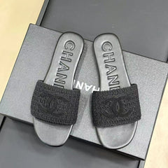 CC WOVEN SLIPPERS BLACK COWHIDE SOLE