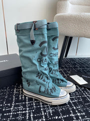 HIGH BOOTS IN SAPPHIRE BLUE CANVAS