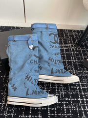 HIGH BOOTS IN OCEAN BLUE CANVAS