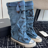 HIGH BOOTS IN OCEAN BLUE CANVAS