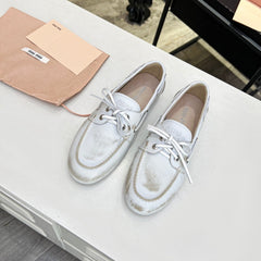 Lace-up Retro Loafers White Cowhide