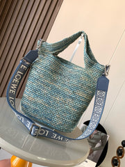 LOE 30 SLIT BAG IN DENIM BLUE RAFFIA AND CALFSKIN