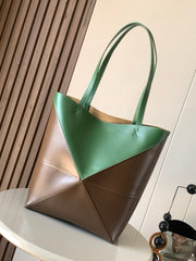 LOEWE 25S PUZZLE FOLD BAG 31 IN AMBER HUNTER GREEN SHINY CALFSKIN