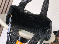 LOEWE 25S WE FONT TOTE BAG 24 IN BLACK RAFFIA FIBER