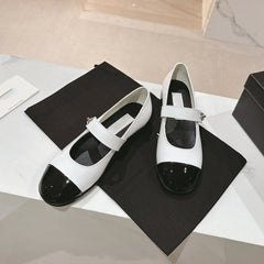 mary jane flat white black patent calfskin