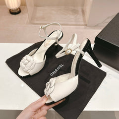 Double C New Camellia High Heel Sandals White