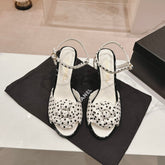 Double C New Camellia High Heel Sandals White/ Black Caro