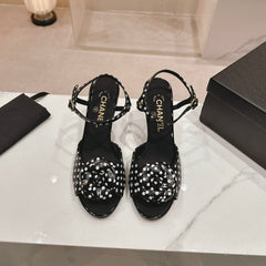 Double C New Camellia High Heel Sandals Black/ White Caro